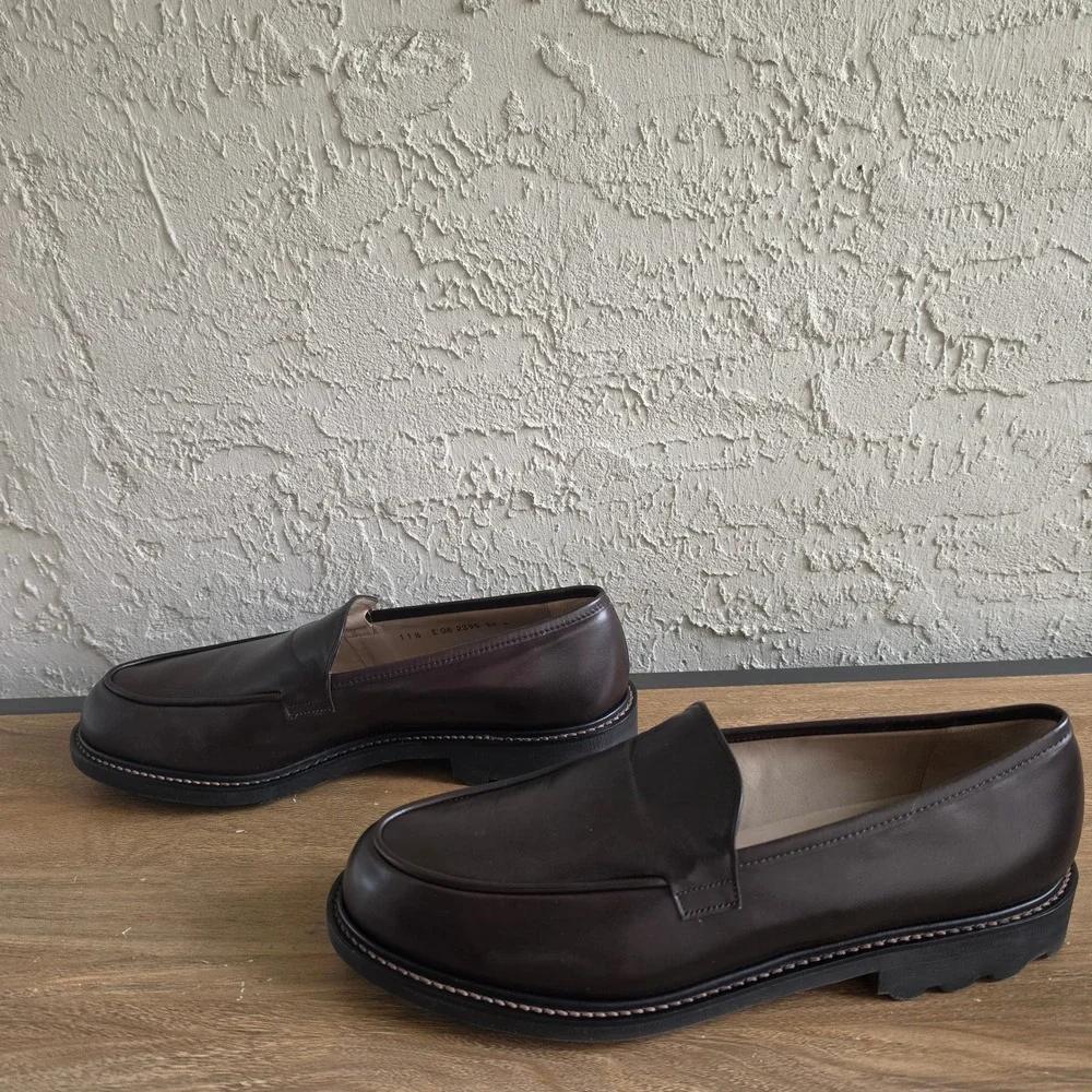 J. Fenestrier Paris Darior Brown Leather Loafers Mens 11.5 E Wide Softanil Cafe